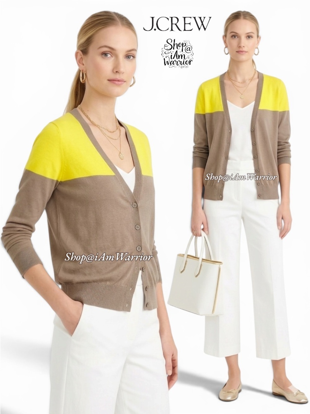 J.Crew (factory) neon color-block v-neck cotton cardigan *shop@iamwarrior